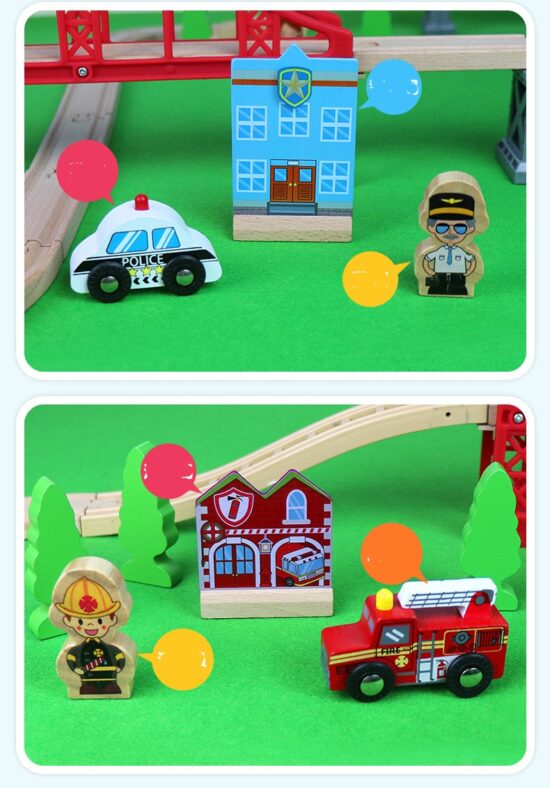 Circuit tren cu vehicule si semne de circulatie lemn 70 piese