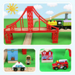 Circuit tren cu vehicule si semne de circulatie lemn 70 piese