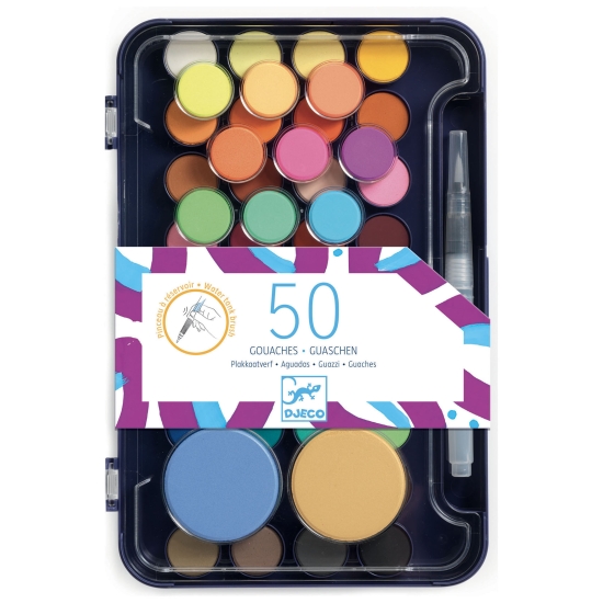 Cutia cu 50 de culori guase Pensula pe baza de apa Djeco