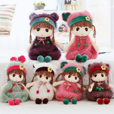 Papusa moale cu codite si rochita Jucarie plus Baby Doll