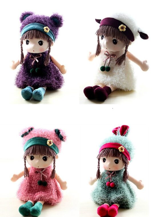 Papusa moale cu codite si rochita Jucarie plus Baby Doll