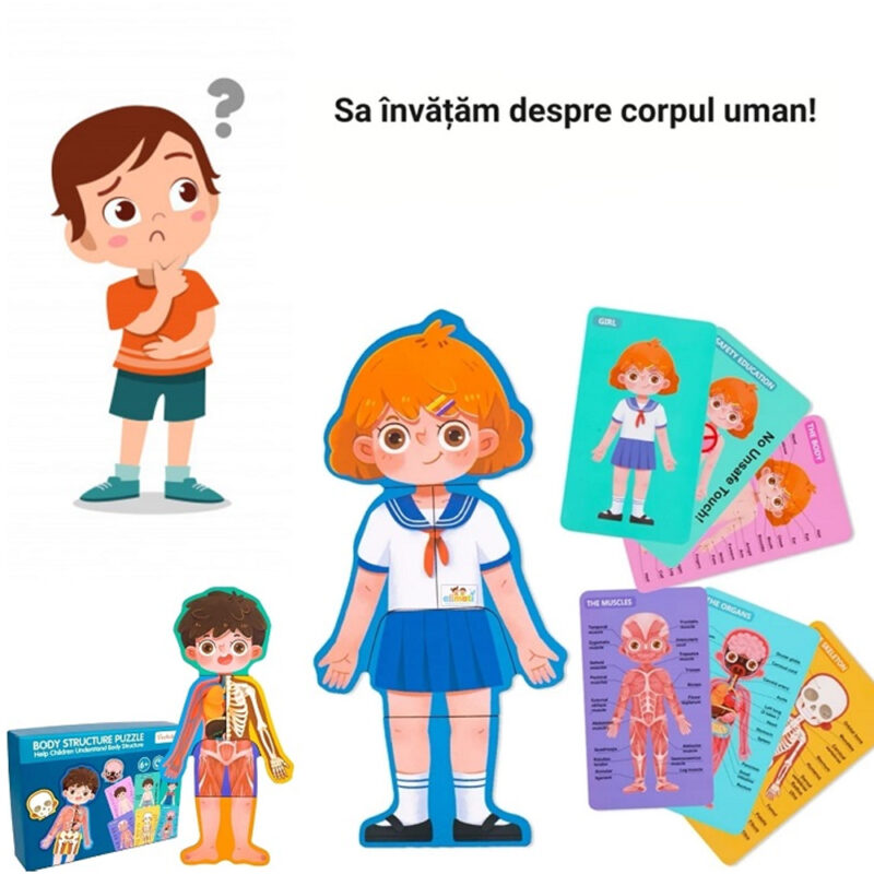 Puzzle Corpul uman Jucarie Anatomia Baiat Fetita din lemn