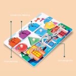 Puzzle Montessori cu incuietori si forme geometrice din lemn