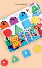 Puzzle Montessori cu incuietori si forme geometrice din lemn