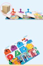 Puzzle Montessori cu incuietori si forme geometrice din lemn