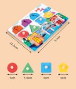 Puzzle Montessori cu incuietori si forme geometrice din lemn