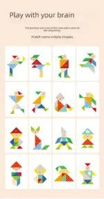 Puzzle cu piese groase Tangram din lemn Forme geometrice