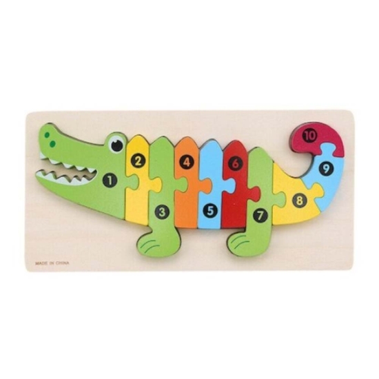 Puzzle incastru 3D Crocodil colorat Jucarie cu cifre din lemn
