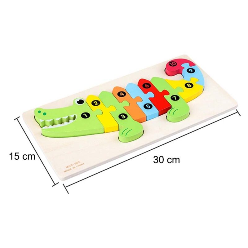 Puzzle incastru 3D Crocodil colorat Jucarie cu cifre din lemn