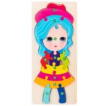 Puzzle incastru 3D Fetita colorat Jucarie cu cifre din lemn
