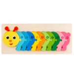 Puzzle incastru 3D Omida colorata Curcubeu cu cifre din lemn