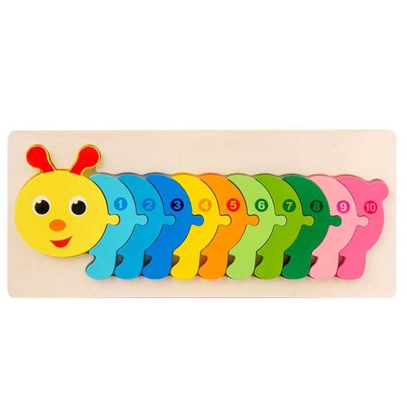 Puzzle incastru 3D Omida colorata Curcubeu cu cifre din lemn