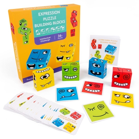 Puzzle lemn cu expresii faciale si carduri Joc de rol copii