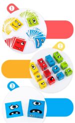 Puzzle lemn cu expresii faciale si carduri Joc de rol copii