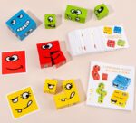 Puzzle lemn cu expresii faciale si carduri Joc de rol copii