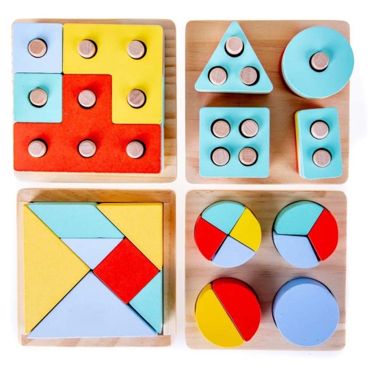 Set 4 Forme geometrice Puzzle Montessori si Tetris 48 piese
