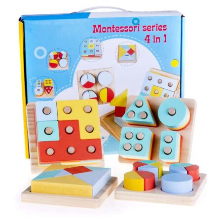 Set 4 Forme geometrice Puzzle Montessori si Tetris 48 piese