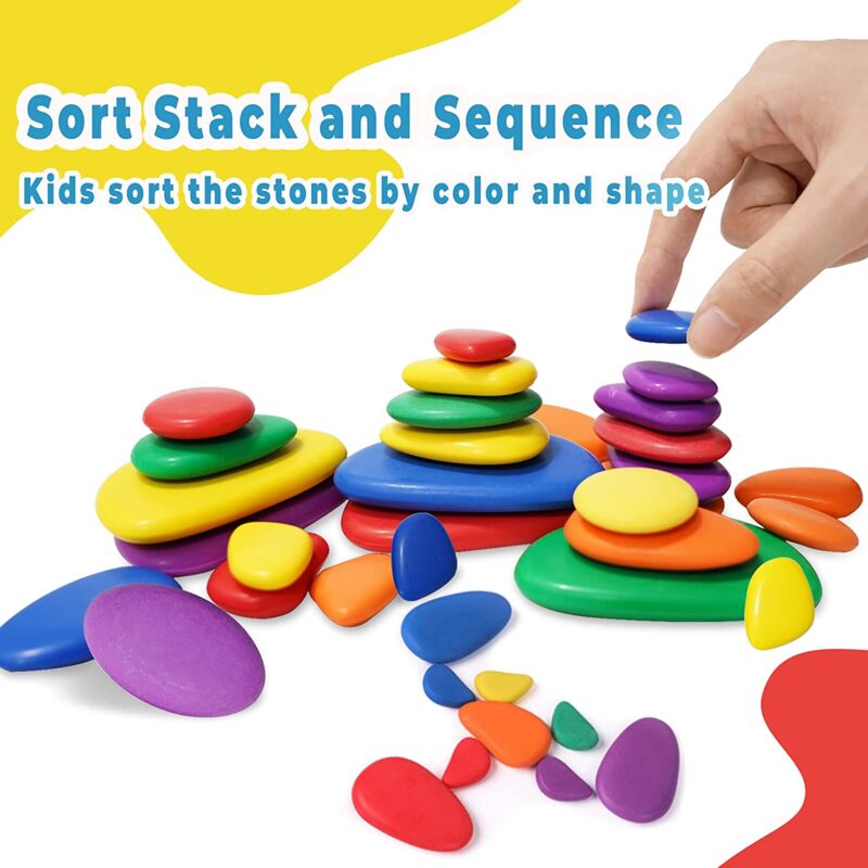 Set Pietre Rainbow Jucarii stivuire educative si de echilibru