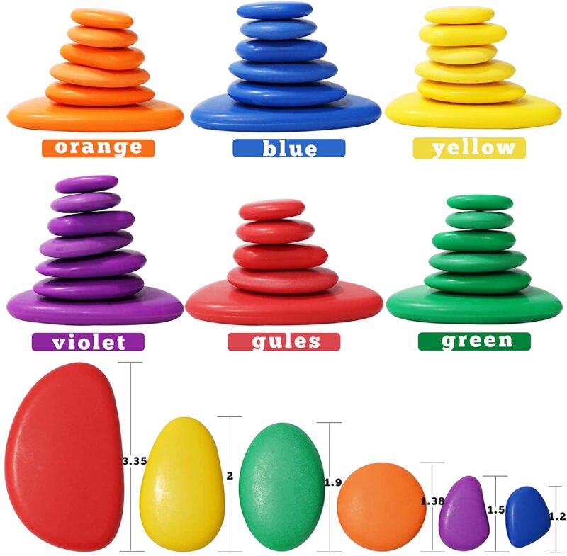 Set Pietre Rainbow Jucarii stivuire educative si de echilibru