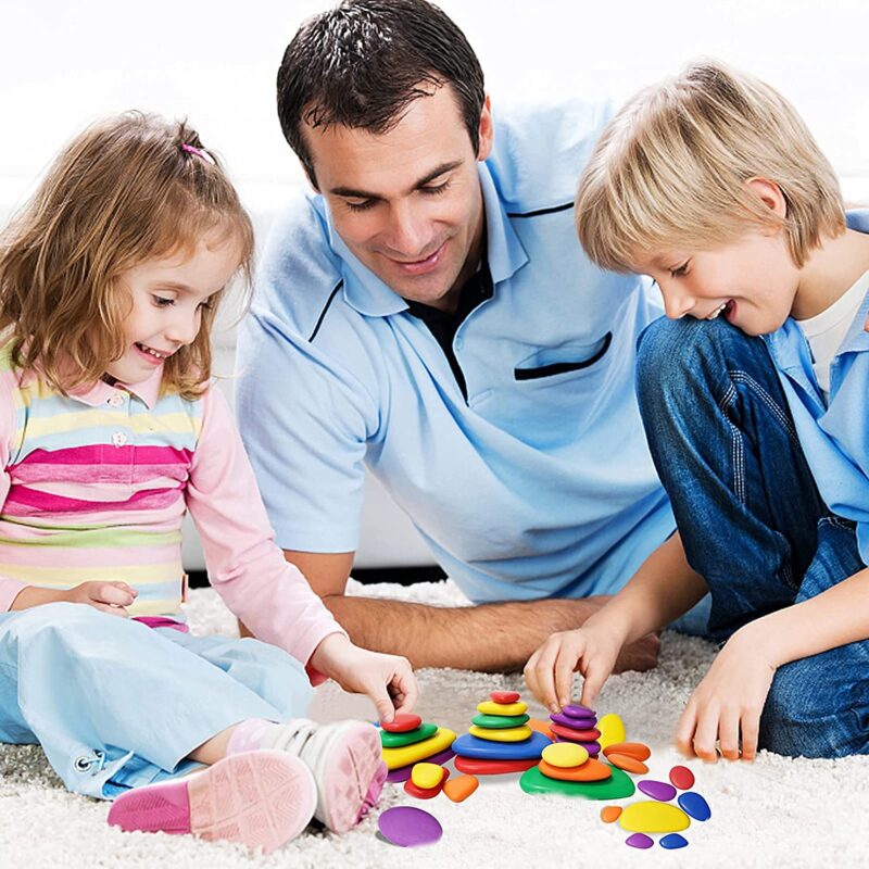 Set Pietre Rainbow Jucarii stivuire educative si de echilibru