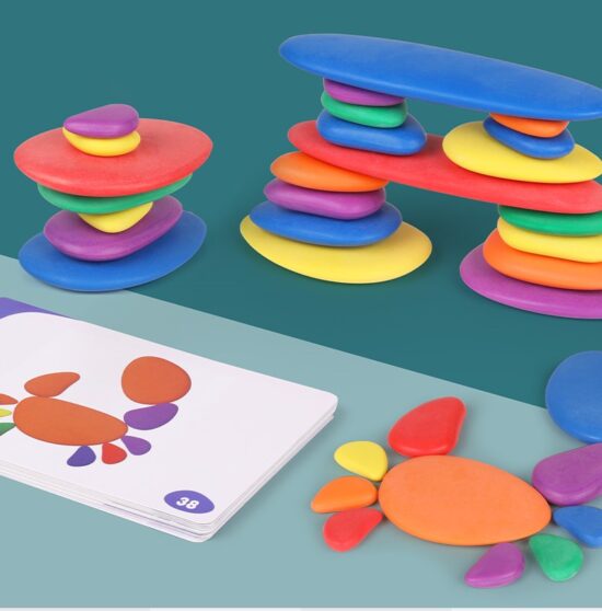 Set Pietre Rainbow Jucarii stivuire educative si de echilibru