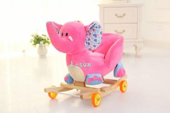 Balansoar copii Elefantul roz cu spatar centura si sunete