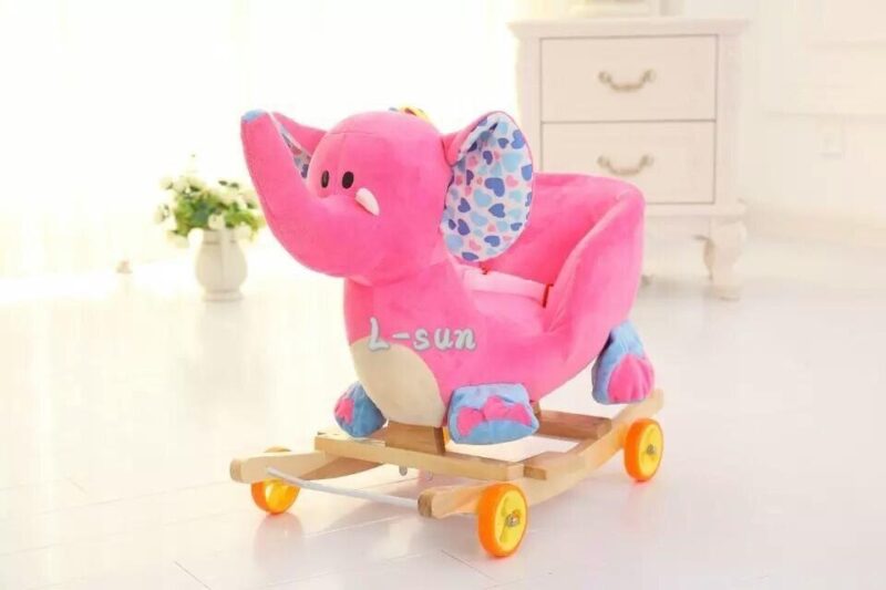 Balansoar copii Elefantul roz cu spatar centura si sunete