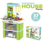 Bucatarie copii Verde cu robinet apa sunete si lumini 37 piese