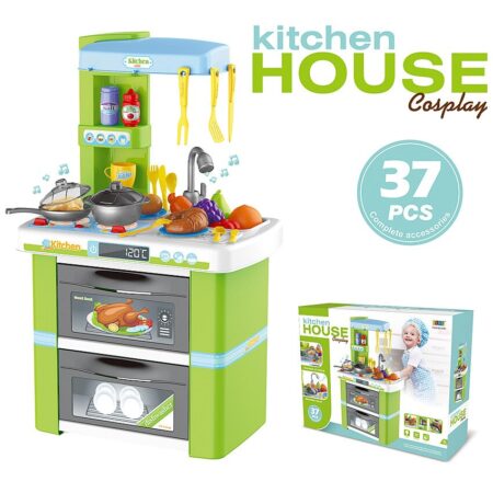 Bucatarie copii Verde cu robinet apa sunete si lumini 37 piese