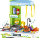 Bucatarie copii Verde cu robinet apa sunete si lumini 37 piese
