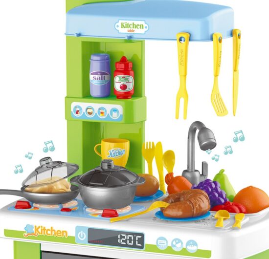 Bucatarie copii Verde cu robinet apa sunete si lumini 37 piese