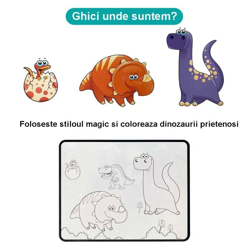 Carte de colorat Dinozaur Marker cu apa reutilizabila