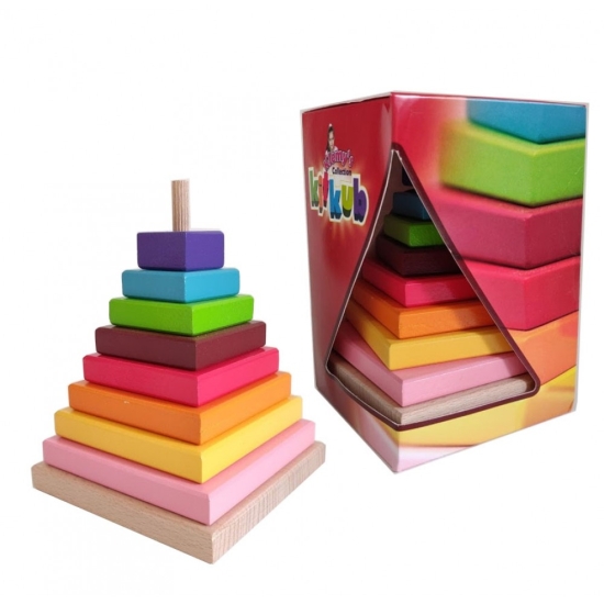 Jucarie Montessori Piramida curcubeu Stivuire lemn