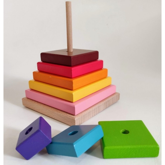 Jucarie Montessori Piramida curcubeu Stivuire lemn