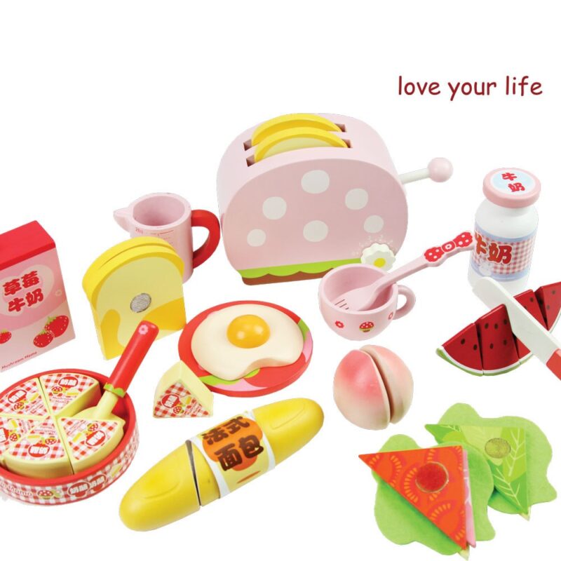 Jucarie Set Mic dejun in stil occidental cu Toaster din lemn