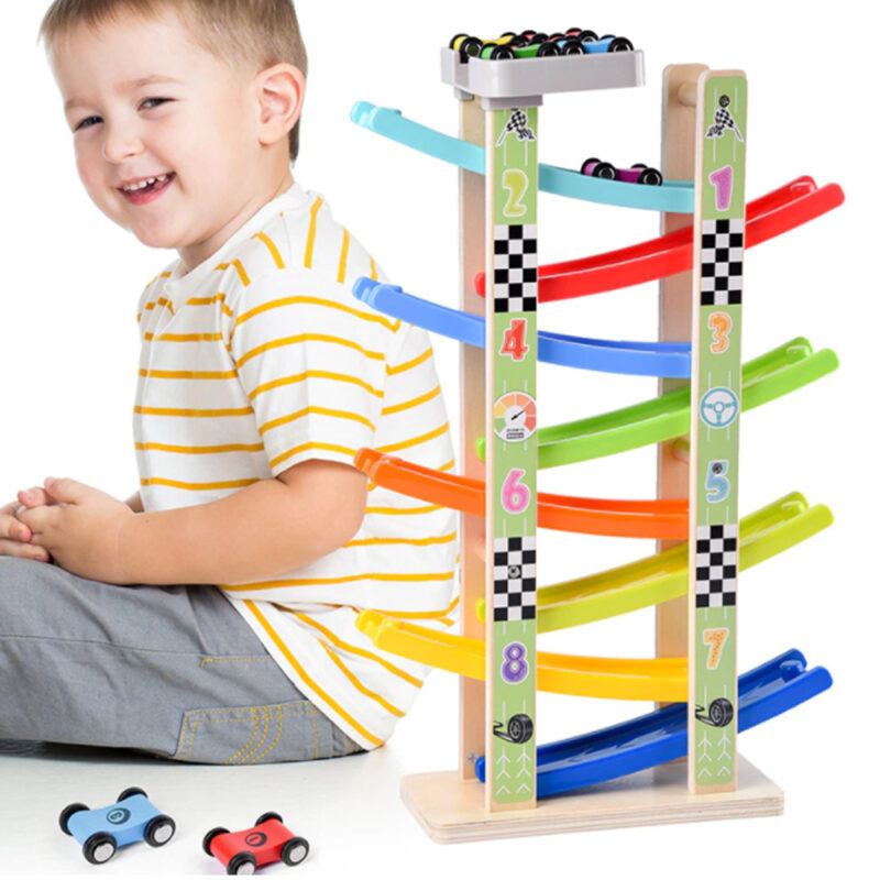 Pista cu 8 nivele Raliu cu 6 masinute lemn si Parcare