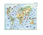 Puzzle Asociere Animalele lumii cu Continentele 100pc Djeco