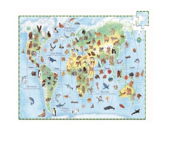 Puzzle Asociere Animalele lumii cu Continentele 100pc Djeco Puzzle Asociere Animalele lumii cu Continentele 100pc Djeco