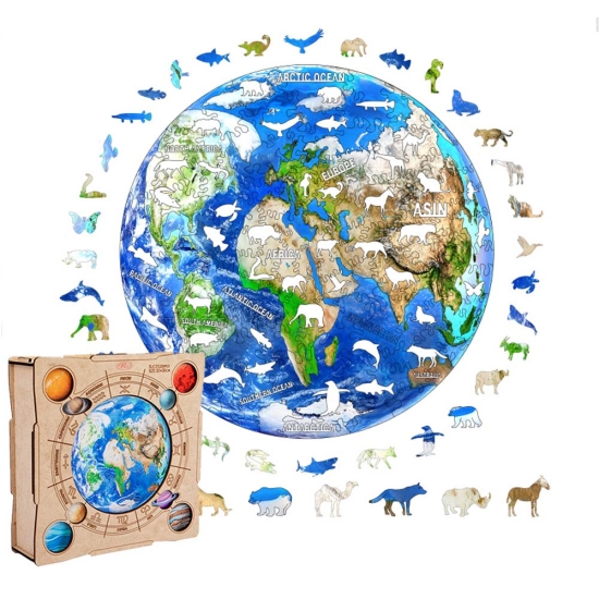 Puzzle din lemn Globul Jigsaw 225 piese Animale