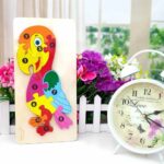Puzzle incastru 3D Papagal colorata Jucarie cu cifre din lemn