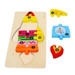 Puzzle incastru 3D Racheta colorata Jucarie cu cifre din lemn