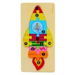 Puzzle incastru 3D Racheta colorata Jucarie cu cifre din lemn