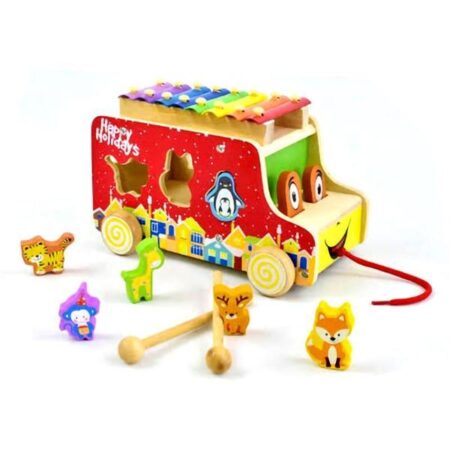 Jucarie Multifunctionala Autobuzul cu xilofon si Animale 3D