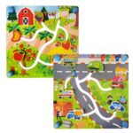 Jucarie Puzzle labirint Fructe-Trafic urban 3D lemn cu 2 fete