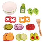 Jucarie Set Salata de fructe-legume feliate cu accesorii lemn
