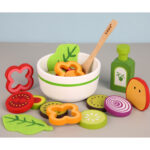 Jucarie Set Salata de fructe-legume feliate cu accesorii lemn
