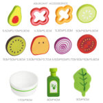 Jucarie Set Salata de fructe-legume feliate cu accesorii lemn