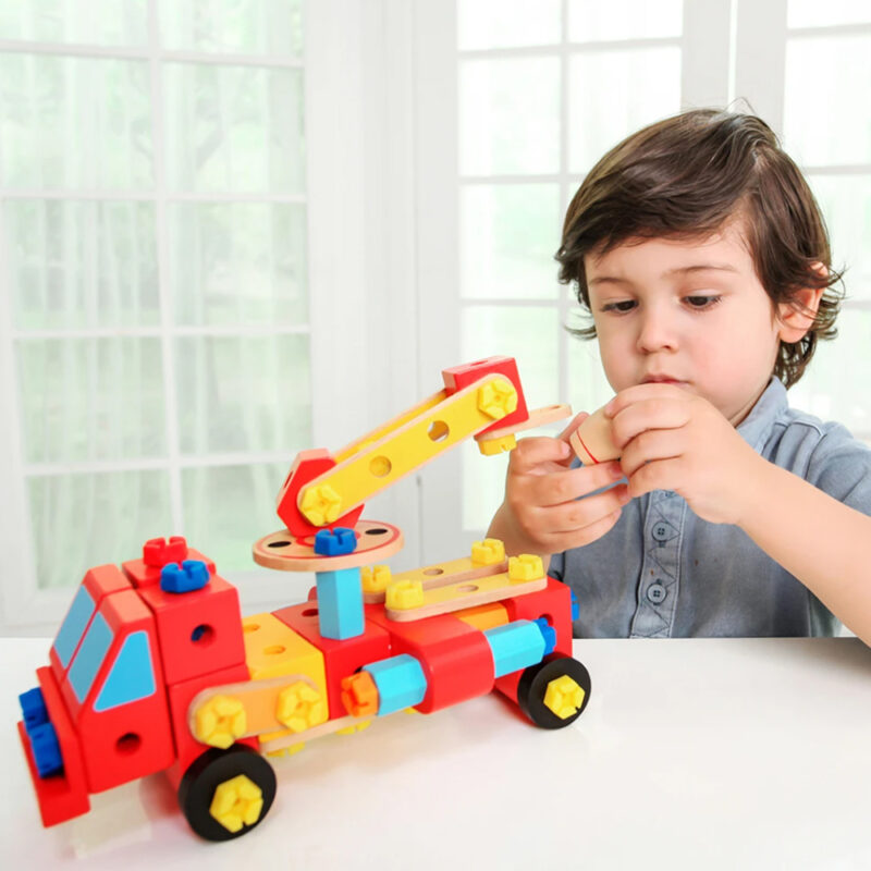 Jucarie Vehicul de asamblat diferite Vehicule lemn 55 piese