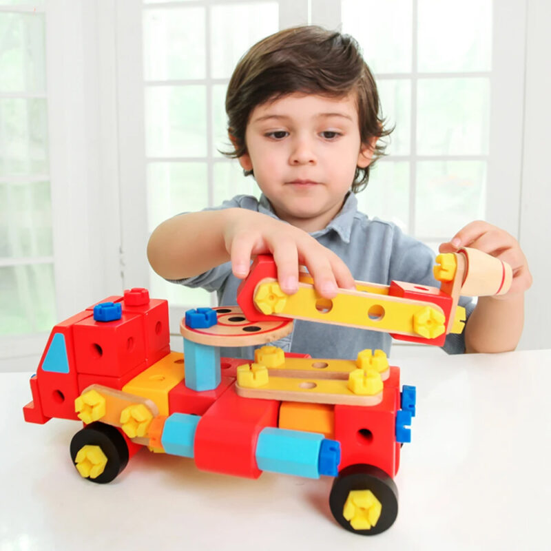 Jucarie Vehicul de asamblat diferite Vehicule lemn 55 piese