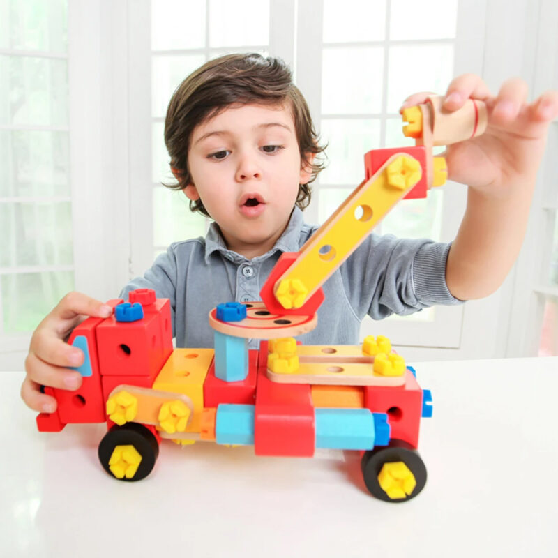 Jucarie Vehicul de asamblat diferite Vehicule lemn 55 piese